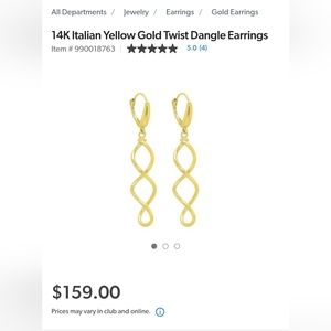 14K Italian Yellow Gold Twist Dangle Earrings
